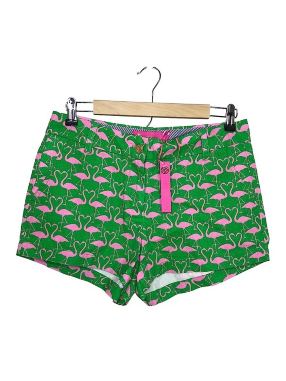 Macbeth Collection Cotton Green Pink FLAMINGO Print SHORTS Women's Small